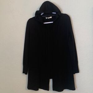Antropologie Pointelle Black Cardigan Open Front With Hood Size S p